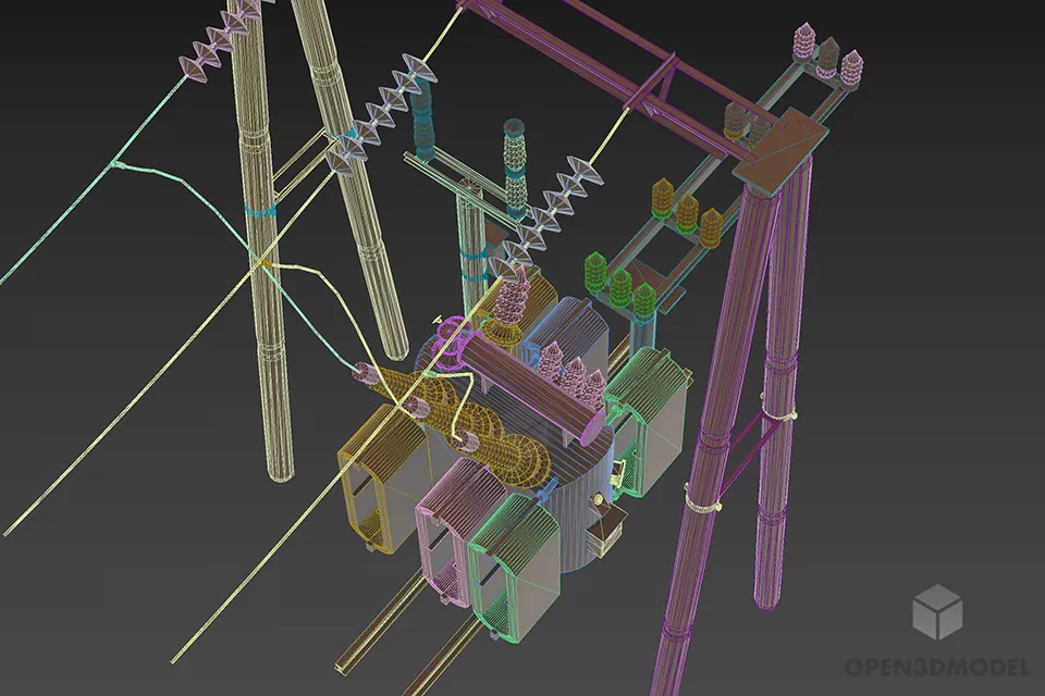 High Voltage Transformer Column With Wire 3d model 2