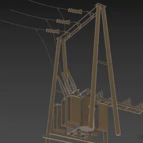 High Voltage Transformer Column With Wire 3d model