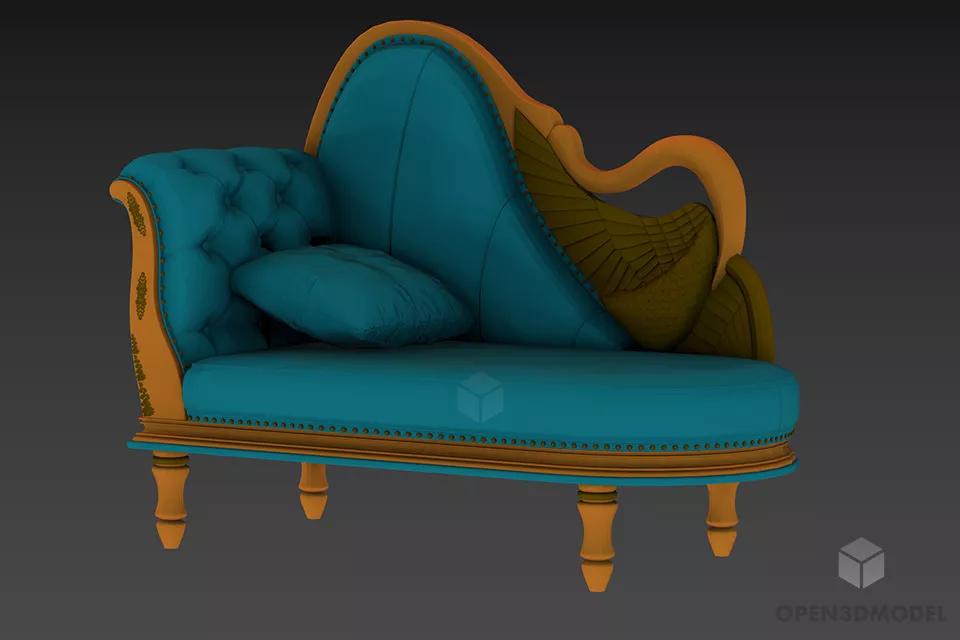 Sofa Back Curved With Pillow 3d model