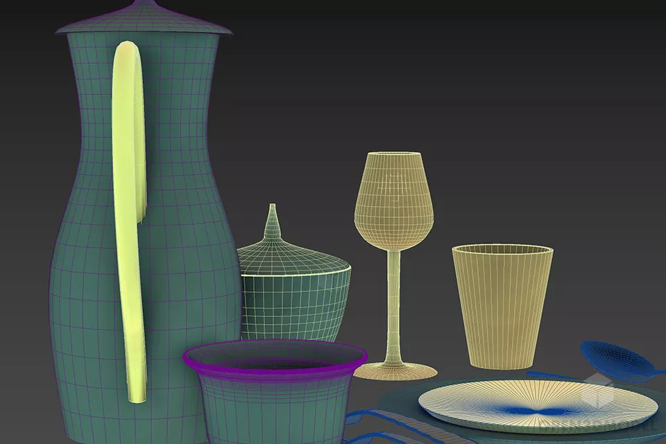 Dinnerware Utensil With Pot, Vase, Dish, Spoon 3d model 2