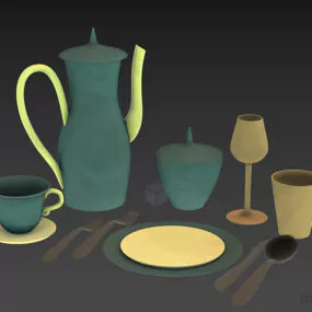 Dinnerware Utensil With Pot, Vase, Dish, Spoon 3d model