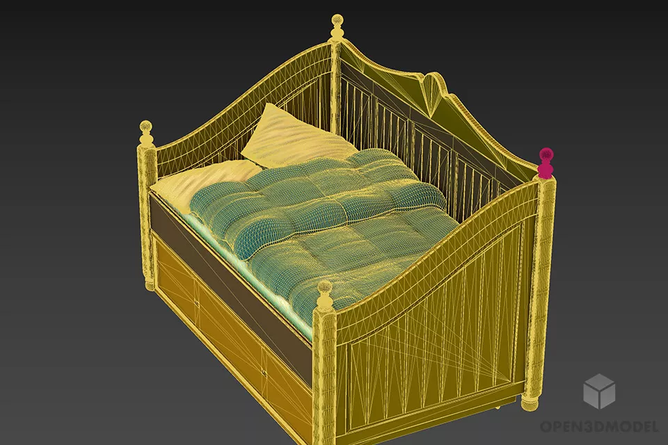 Kid Bed With Wooden Frame Cover 3d model 2