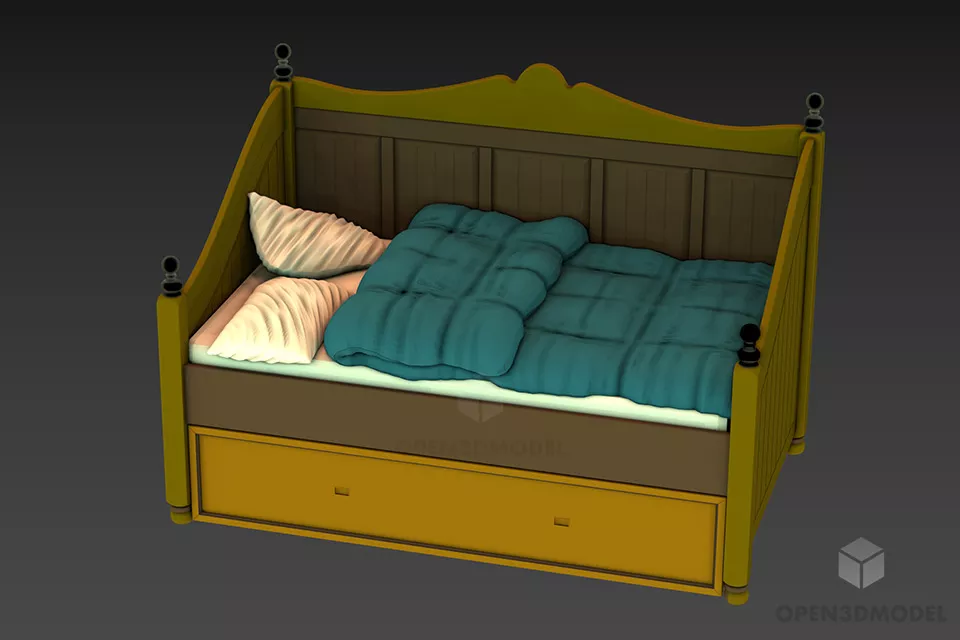 Simple Poster Bed With Curved Back Panel 3d model