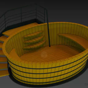 Round Wooden Bathtub With Stair And Handrail 3d model