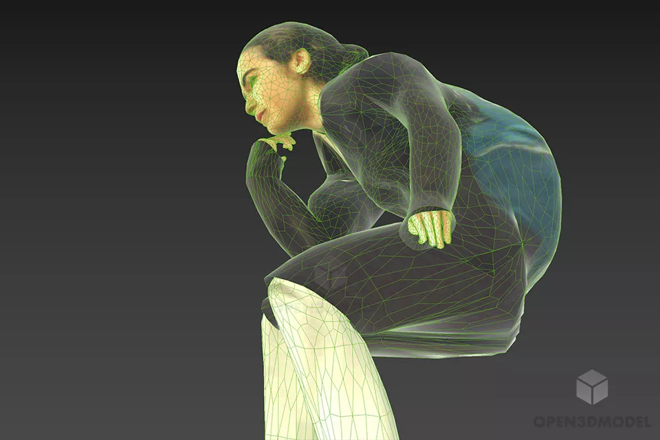 Age Woman Thinking Pose, Grandmother Character 3d model 2
