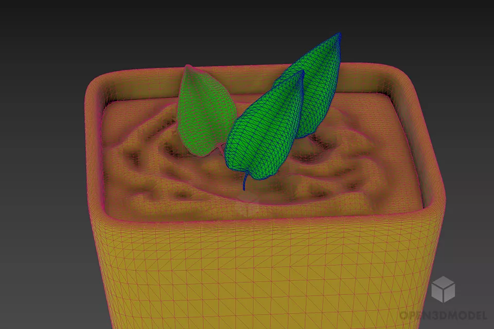 Small Leaf In Vase Pot 3d model 2
