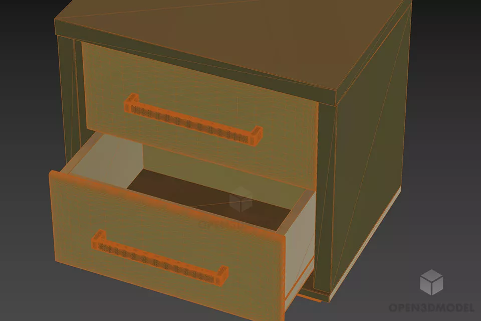 Ash Wood Nightstand With Open Drawer 3d model 2