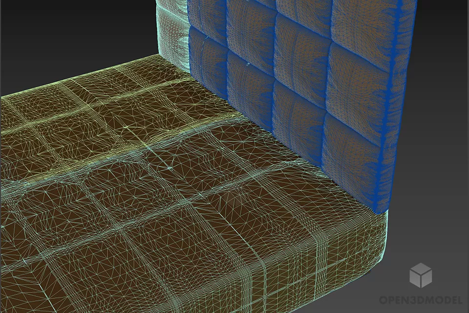 Tufted Leather Bed Bardotr 3d model 2