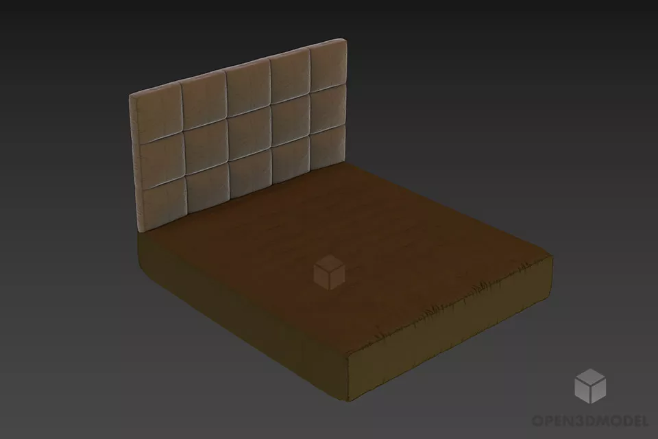 Double Bed With Carved Head Panel 3d model