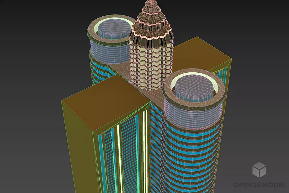 Building Tower, Complex Highrise Building 3d model 2