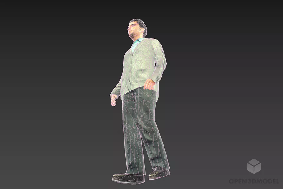Worker Man In Coat, Walking Man Pose 3d model 2