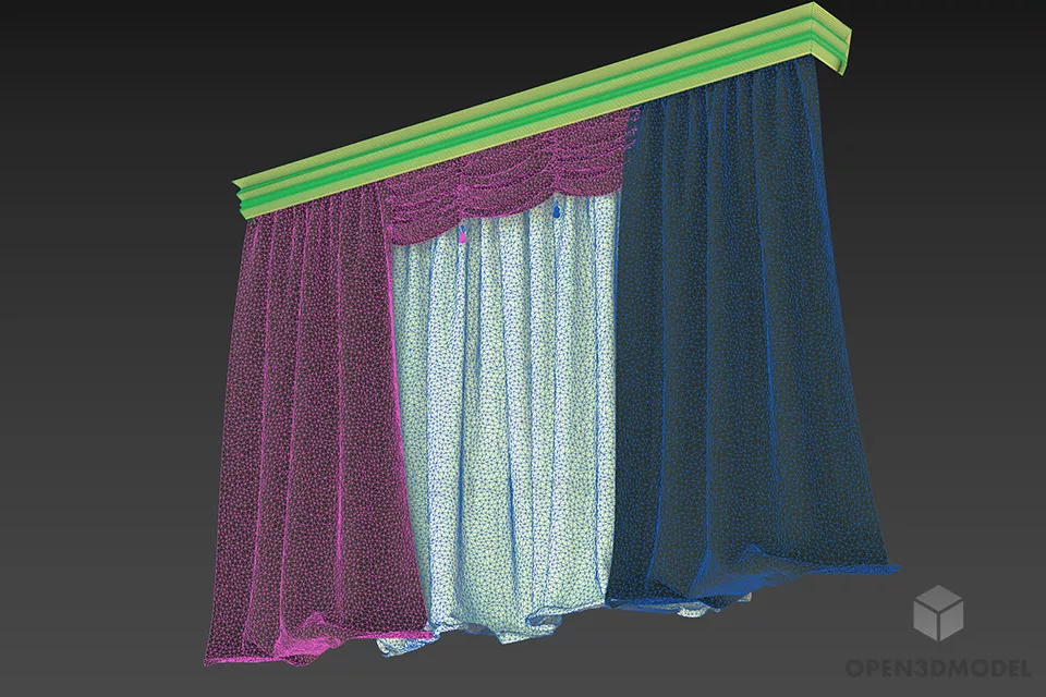 Vintage Curtain, Antique Window Curtain 3d model 2