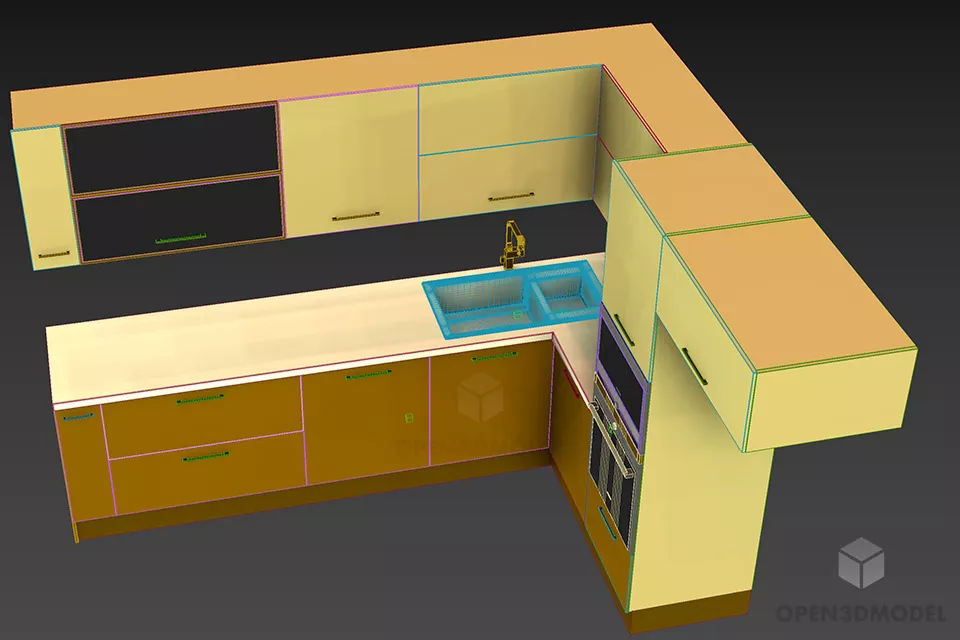 Kitchen Cabinet With Oven, Modern Cabinet 3d model 2