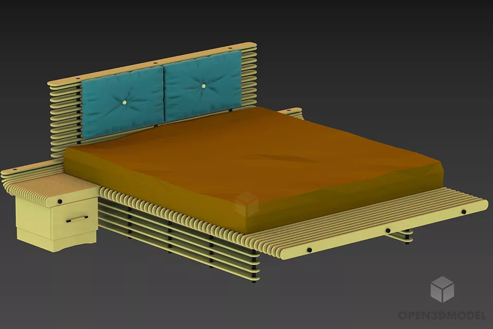 Simple Double Bed With Reading Lamps 3d model