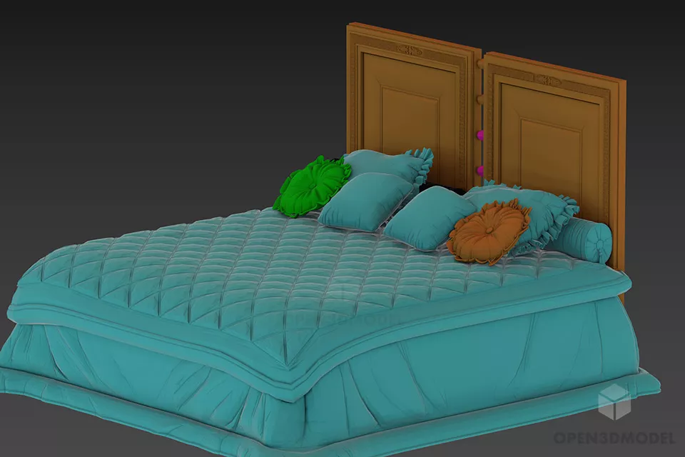 Hotel Upholstered Bed With Tufted Back Panel 3d model