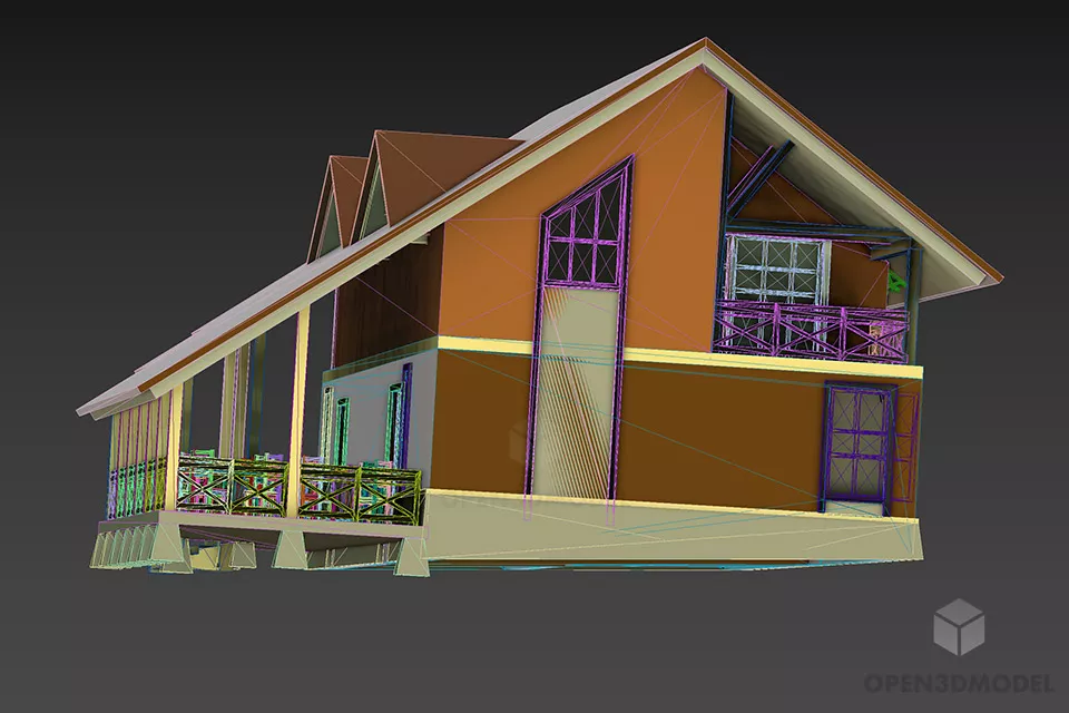 Western Country Roof House, Two Storey House 3d model 2