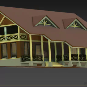 Western Country Roof House, Two Storey House 3d model