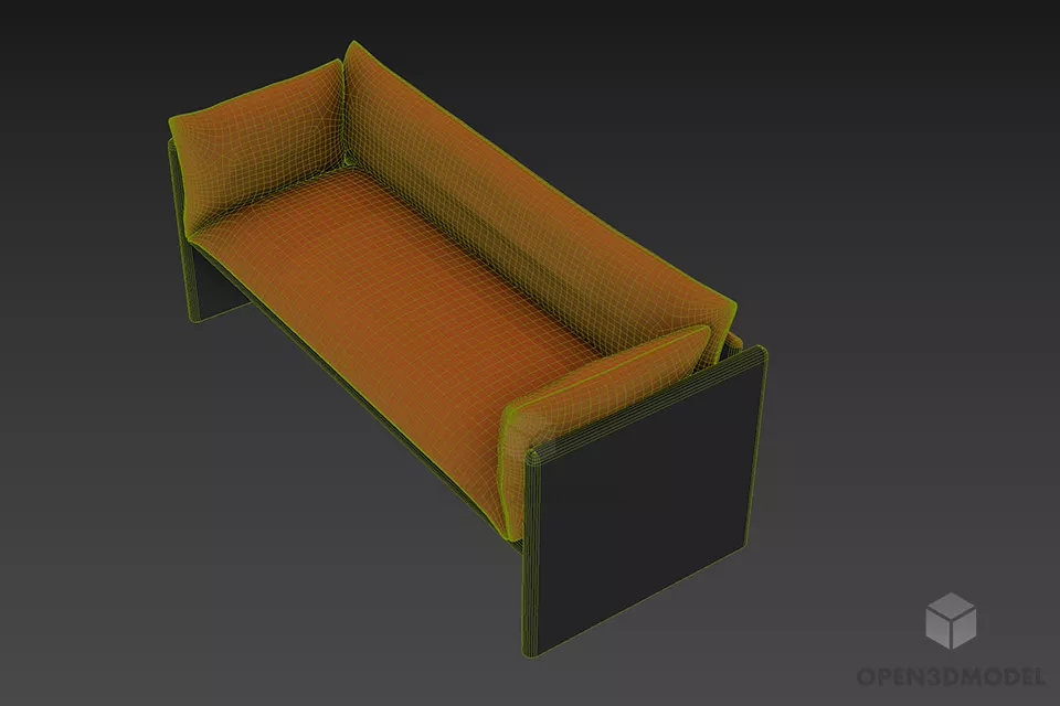 Black Textile Sofa With Steel Frame 3d model 2