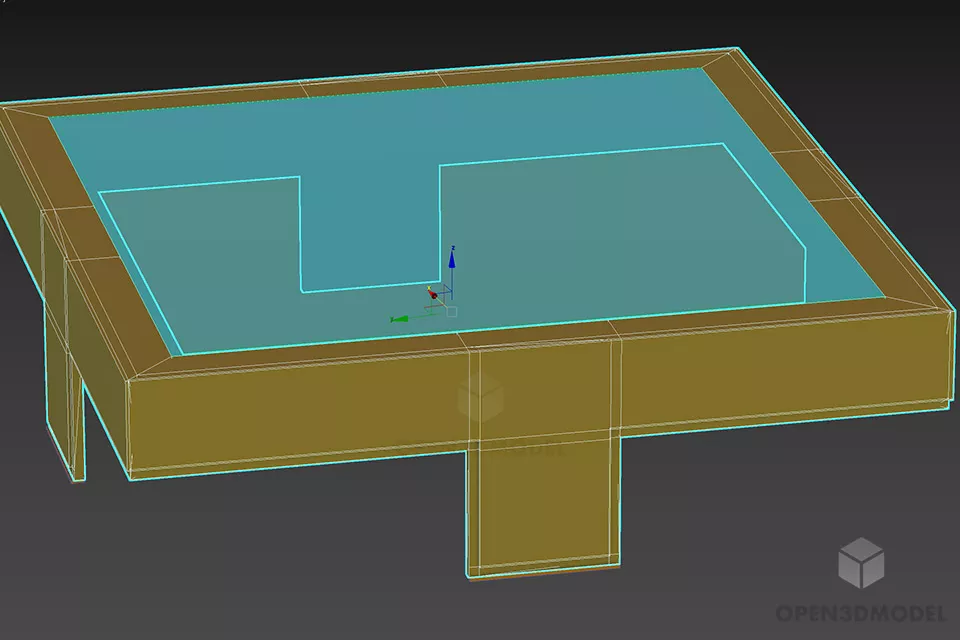Square Table With Wooden Frame Cover 3d model 2