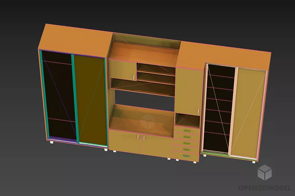 Wood Sideboard Tv Cabinet System 3d model 2