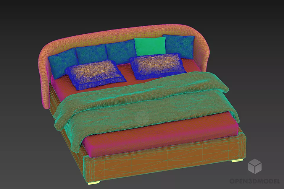 Leather Upholstered Bed With Blanket 3d model 2