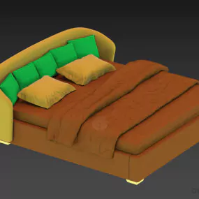 Leather Upholstered Bed With Blanket 3d model