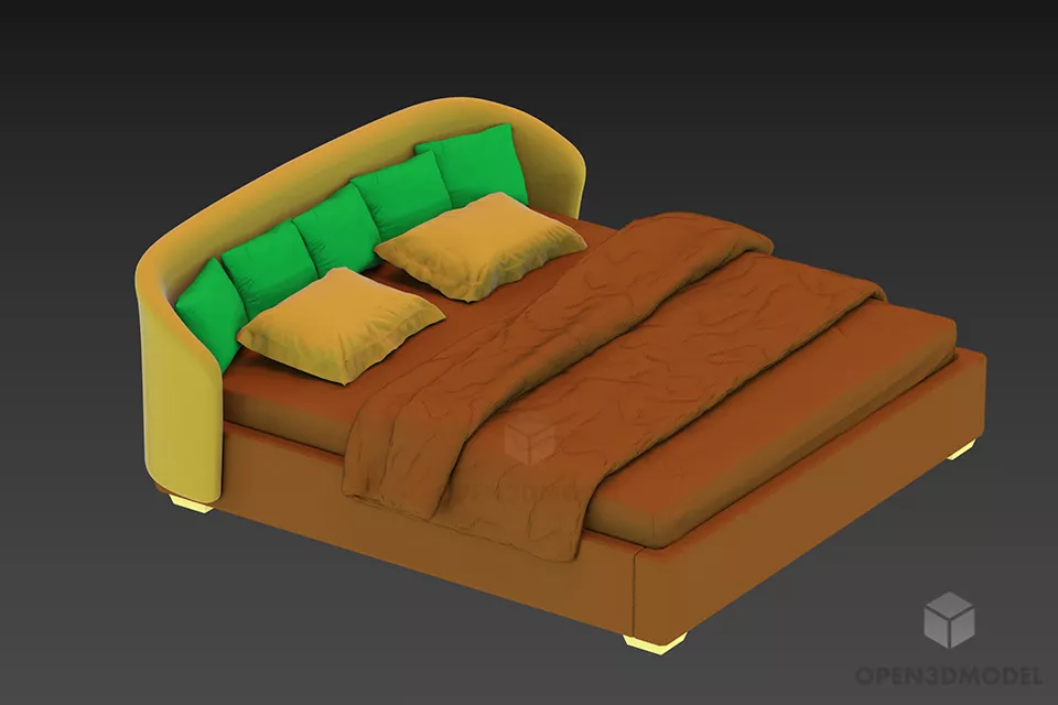 Double Bed With Curved Back And Pillows 3d model