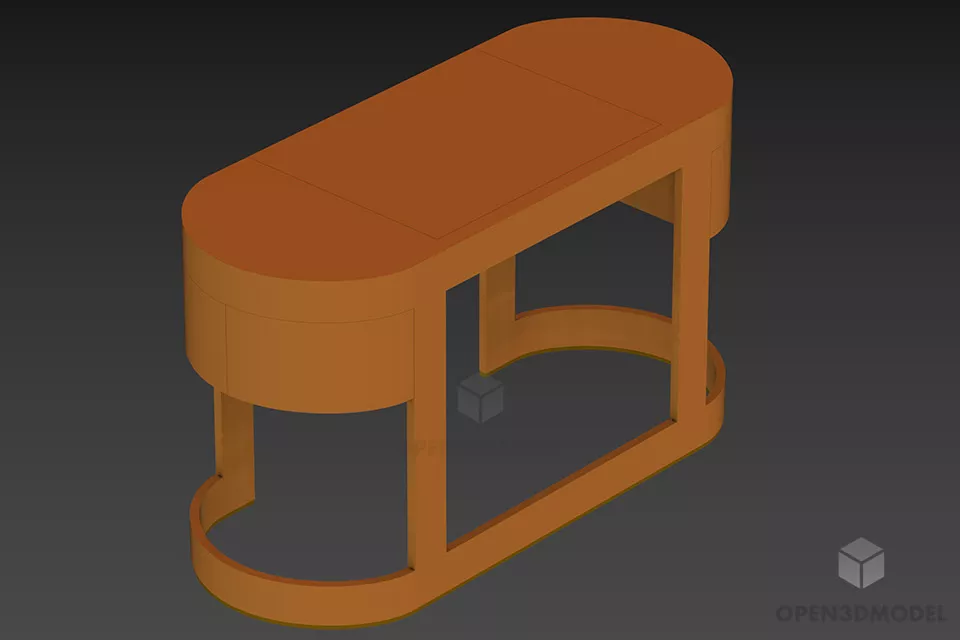 Curved Work Table With Tableware 3d model