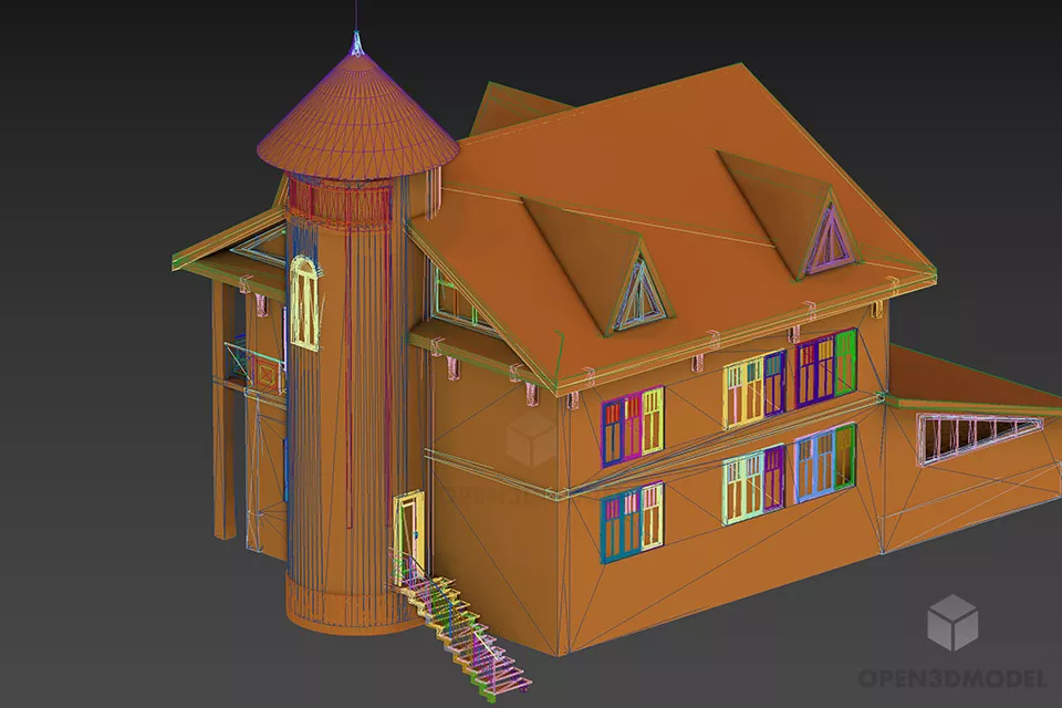 European Tiled Roof House 3d model 2