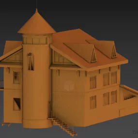 European Tiled Roof House 3d model