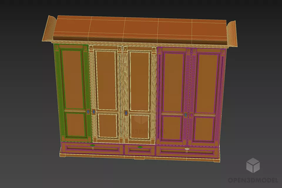 Wooden Wardrobe Merkan, Carved Door Cabinet 3d model 2