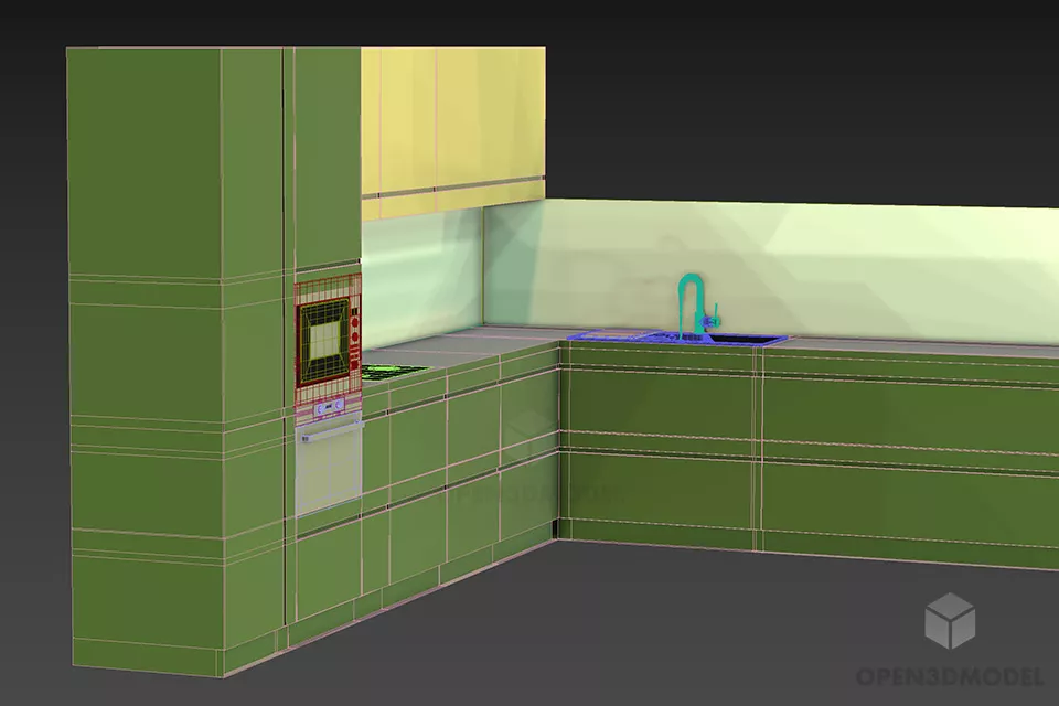 Kitchen Cabinet Purple Color 3d model 2