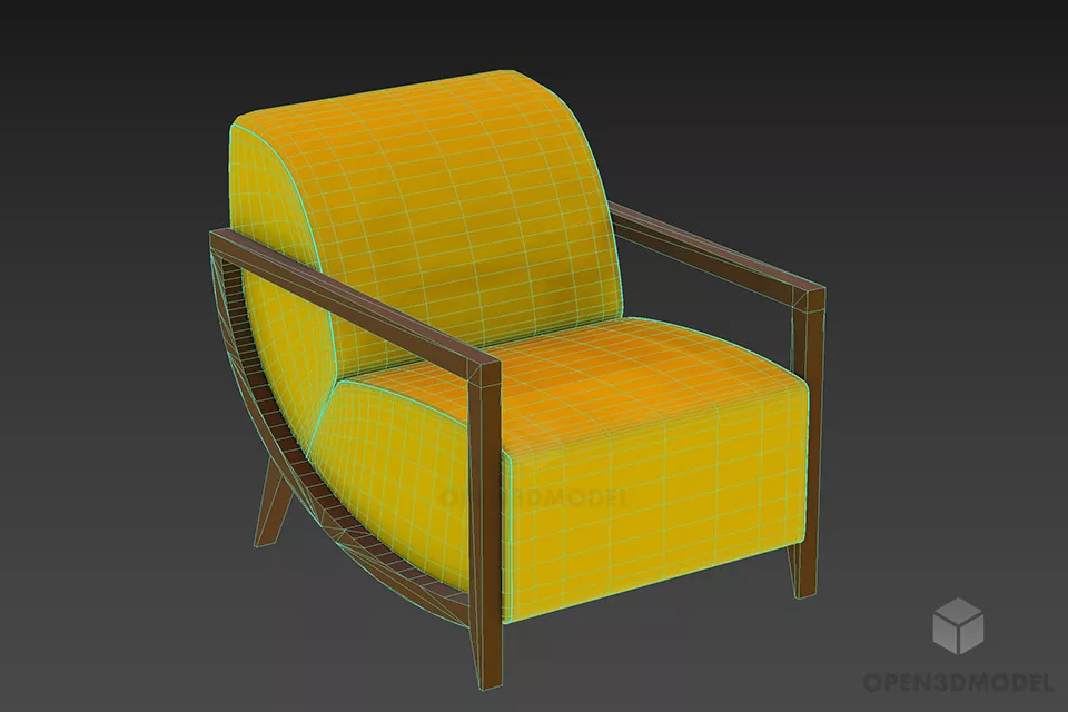Thick Upholstery Armchair Wood Frame 3d model 2