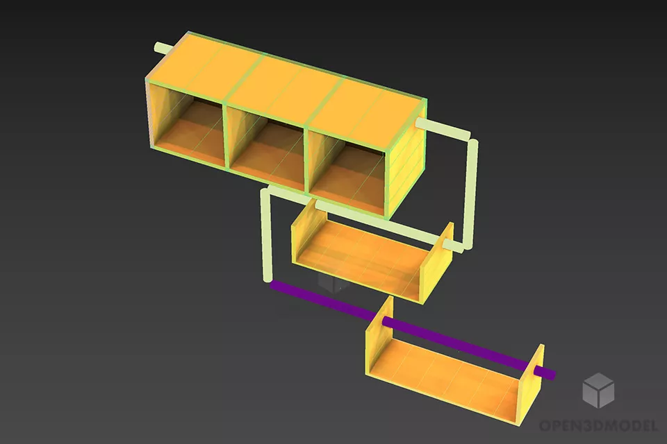 Horizontal Wooden Shelf 3d model 2