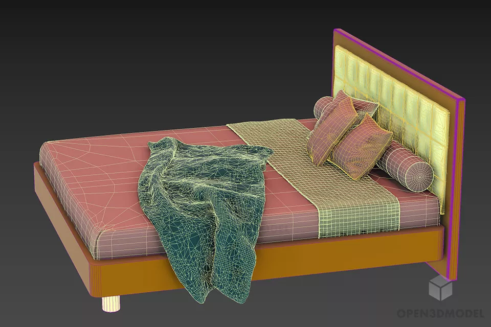 Upholstery Bed With Pink Blanket 3d model 2