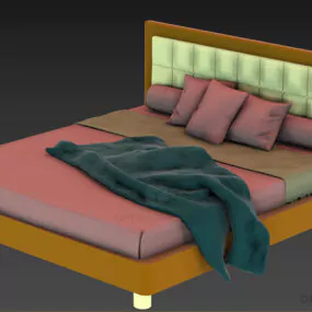 Upholstery Bed With Pink Blanket 3d model