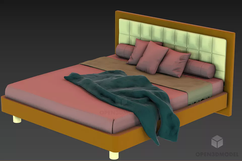 Steel Bed With Mattress And Pillows 3d model