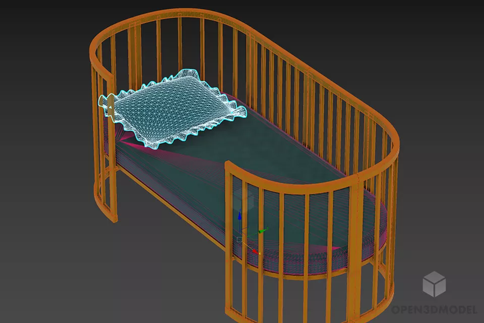 Crib Bed With Thin Mattress 3d model 2