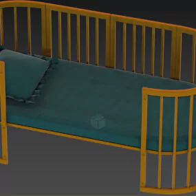 Crib Bed With Thin Mattress 3d model