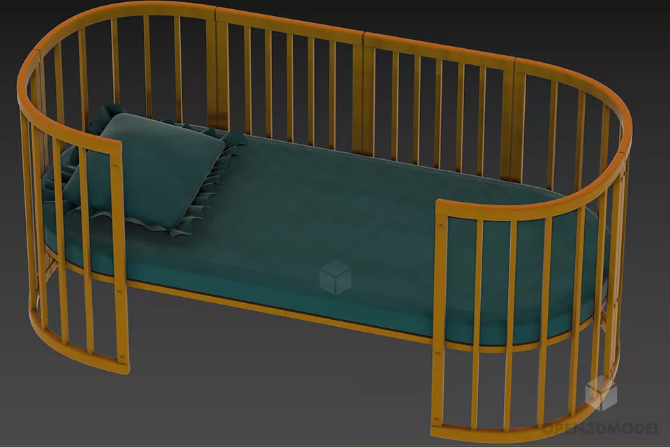 Simple Walnut Bed With Thin Mattress 3d model