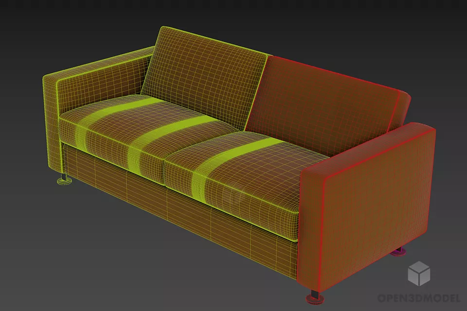 Modern Leather Sofa Two Seats 3d model 2