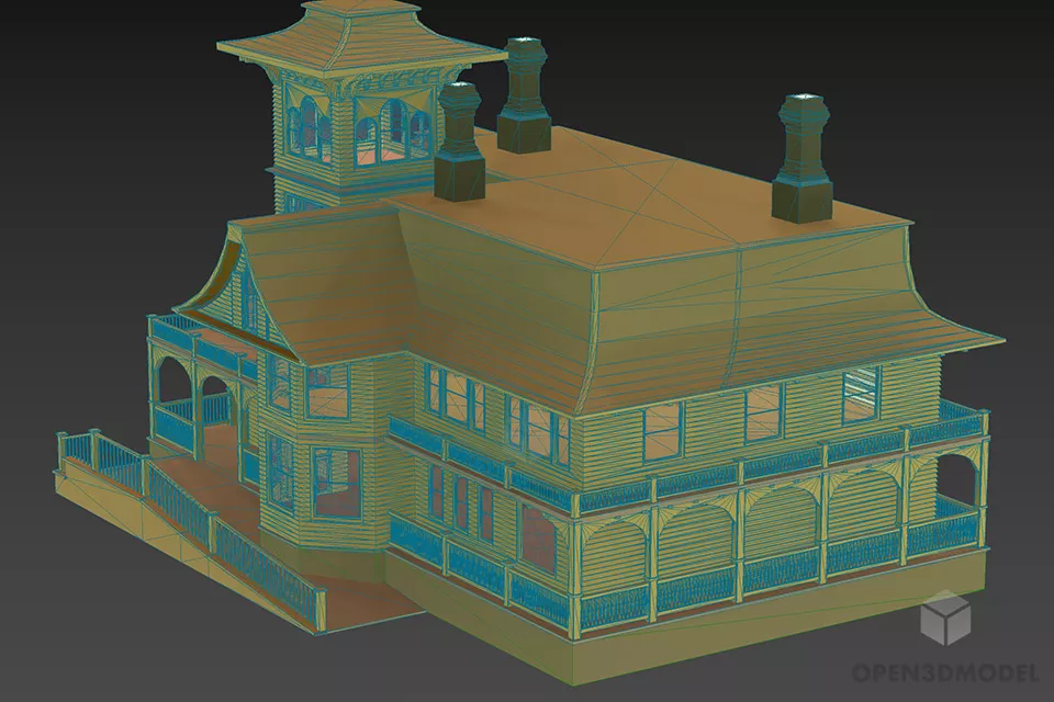 Antique Brick House, European House 3d model 2