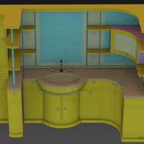 Wash Basin Euro Kitchen Cabinet 3d model