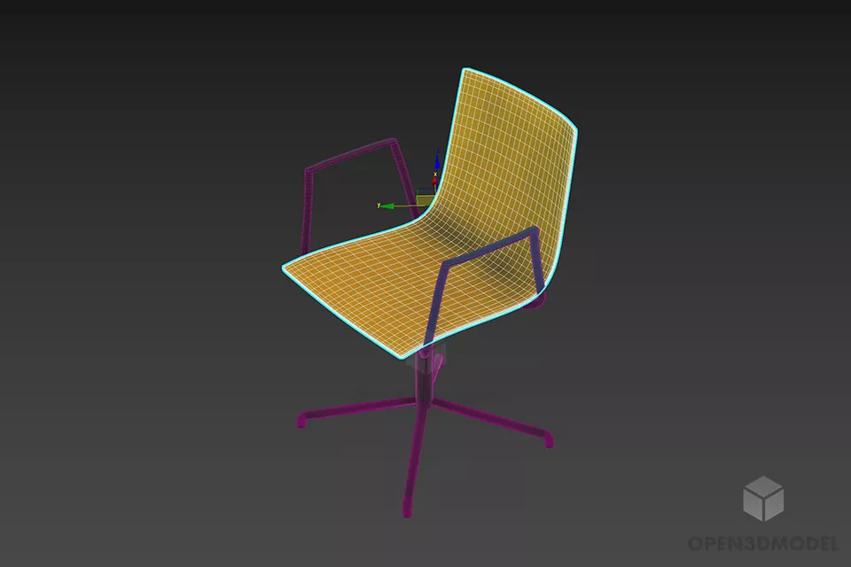 Office Armchair With Stainless Steel Legs 3d model 2