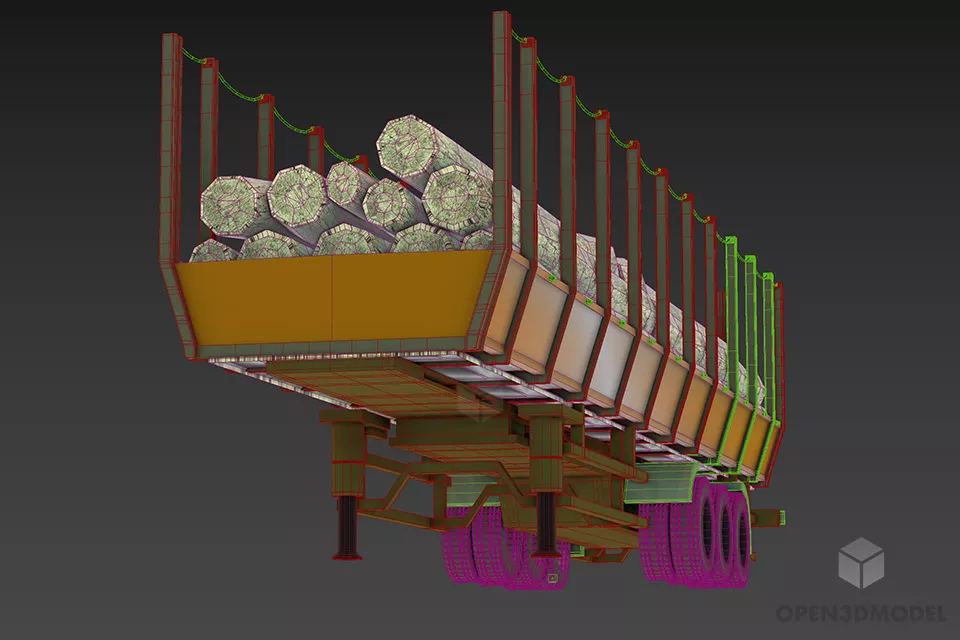 Wooden Cargo Trailer Vehicle 3d model 2
