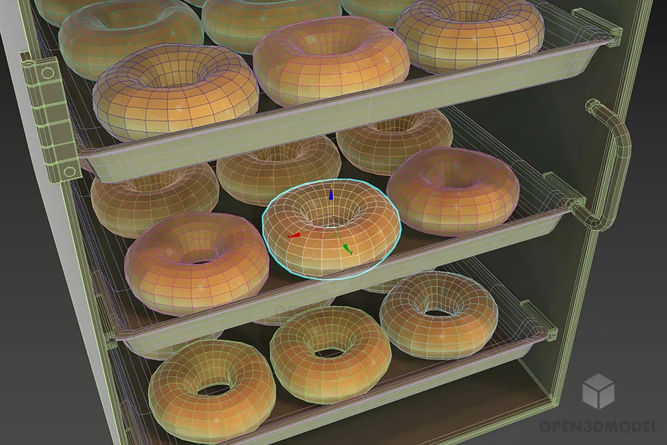 Glass Shelf Case With Donuts Cake 3d model 2