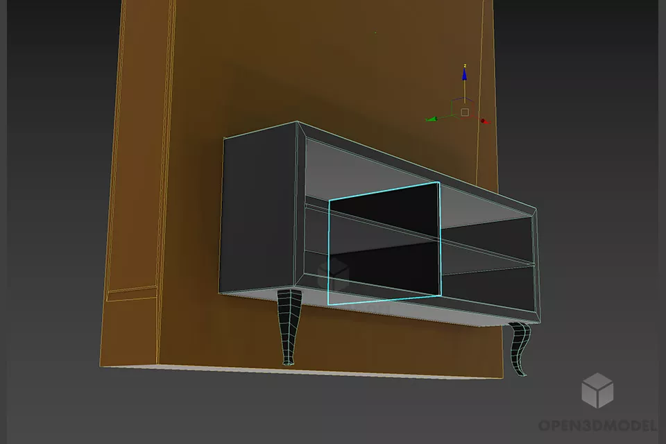 Ash Wood Rack With Black Shelf Bottom 3d model 2