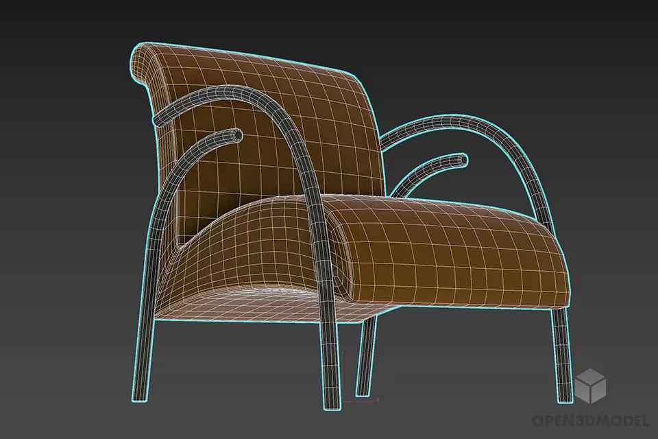 Upholstery Armchair With Curved Arm 3d model 2