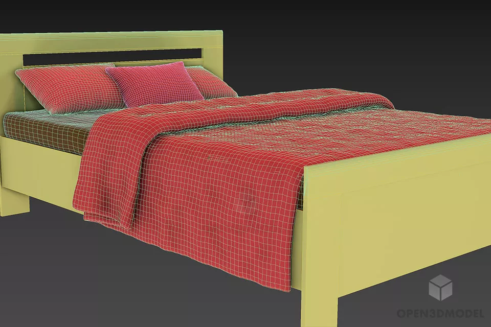 Hotel Bed Set With Brown Blanket 3d model 2