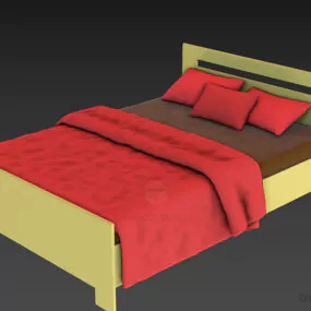 Hotel Bed Set With Brown Blanket 3d model